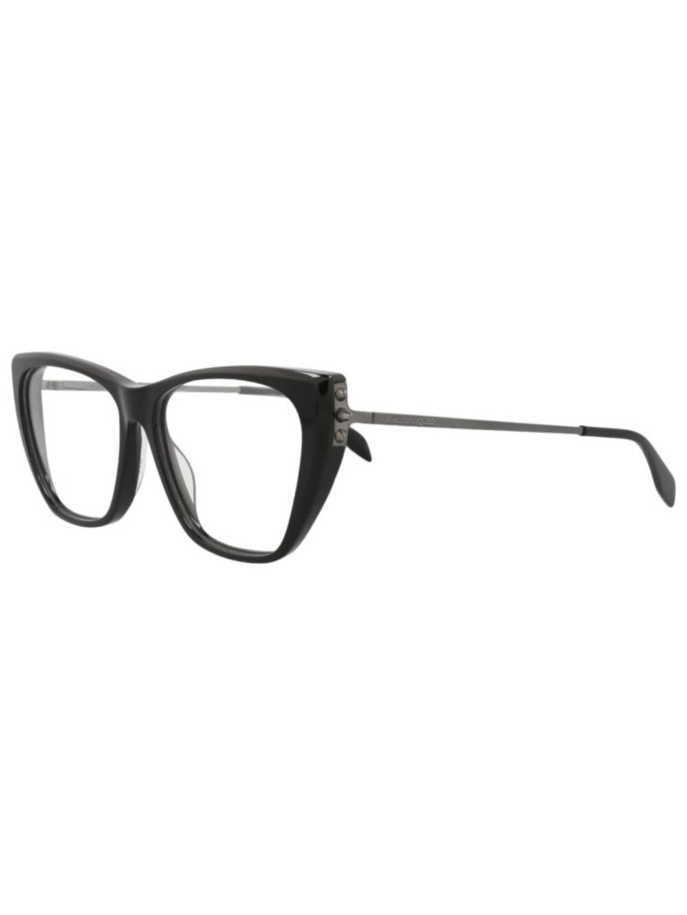 New Alexander McQueen Women's Eyeglasses Cat Eye Acetate Frame Black Ruthenium